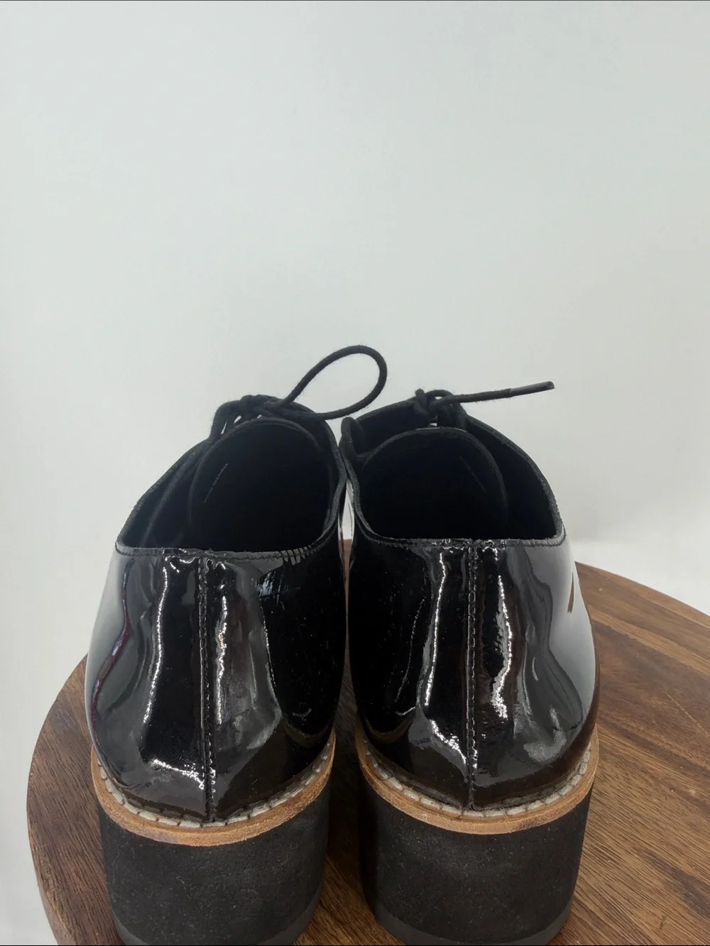 Eileen Fisher Eddy Patent Leather Platform Oxford Shoes Black Size 8